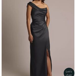 David's Bridal Black One-Shoulder Slit Gown